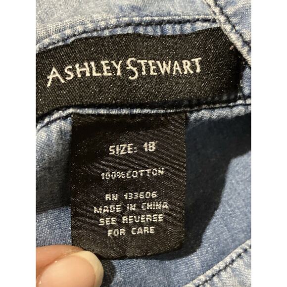 Ashley Stewart Romper Womens 18 Blue Chambray Cotton Shorts Flounce - Picture 4 of 6